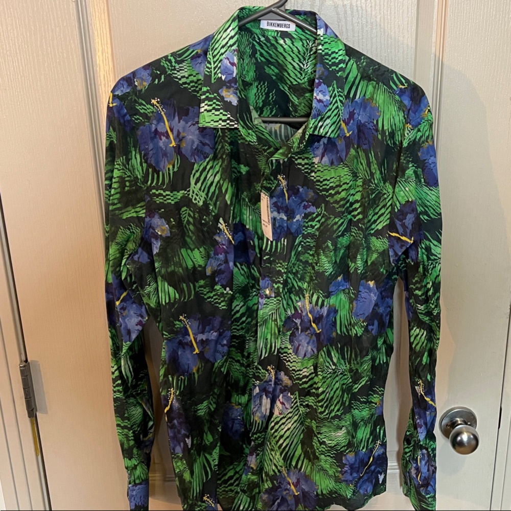 Bikkembergs Green and Black Patterned Shirt